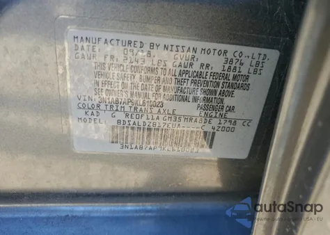 2019 Nissan Sentra S z USA, uszkodzony, nr VIN 3N1AB7AP9KL610023